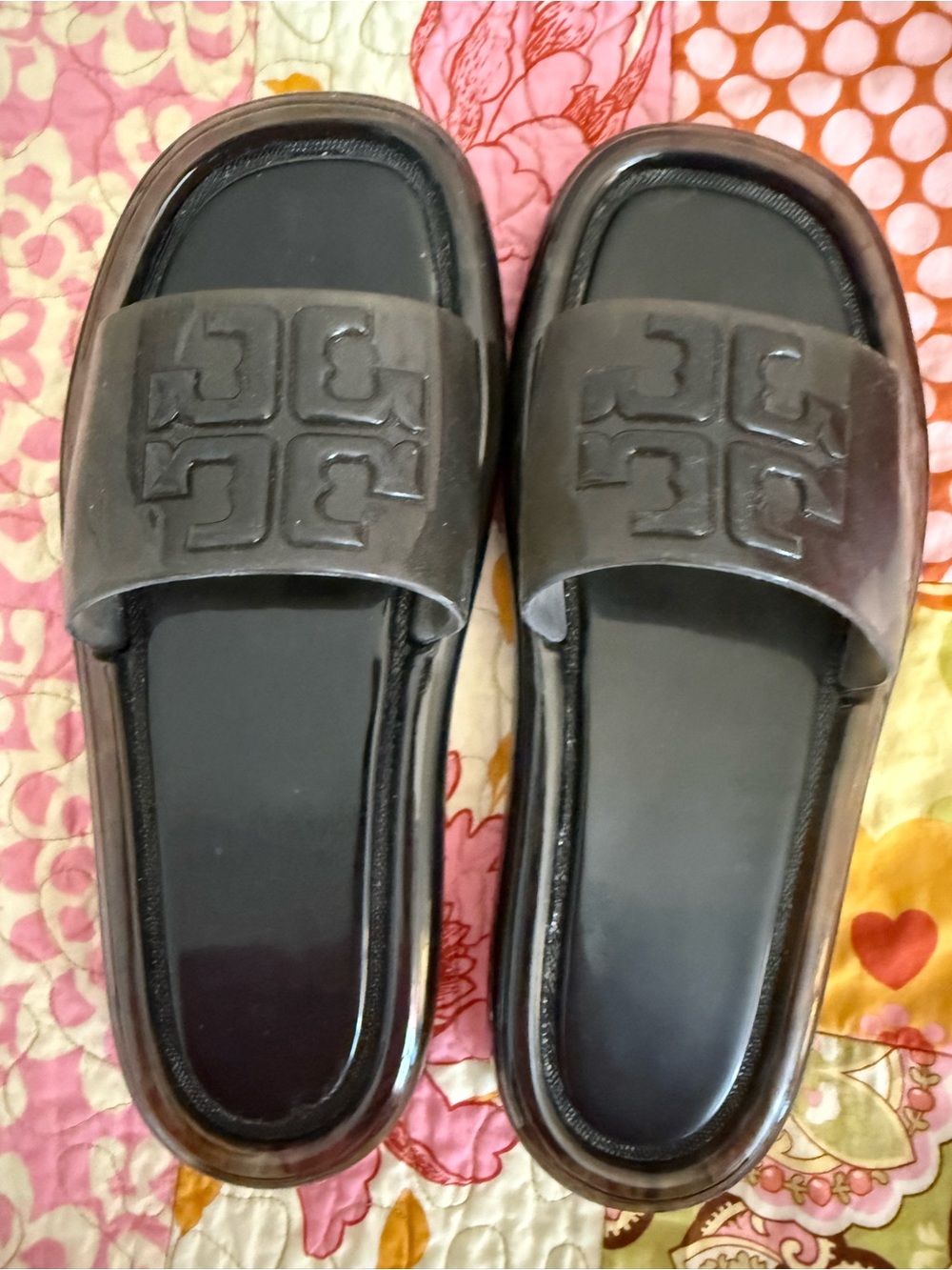 Tory Burch Women’s Black jelly Slide Sandals with Embossed Logo